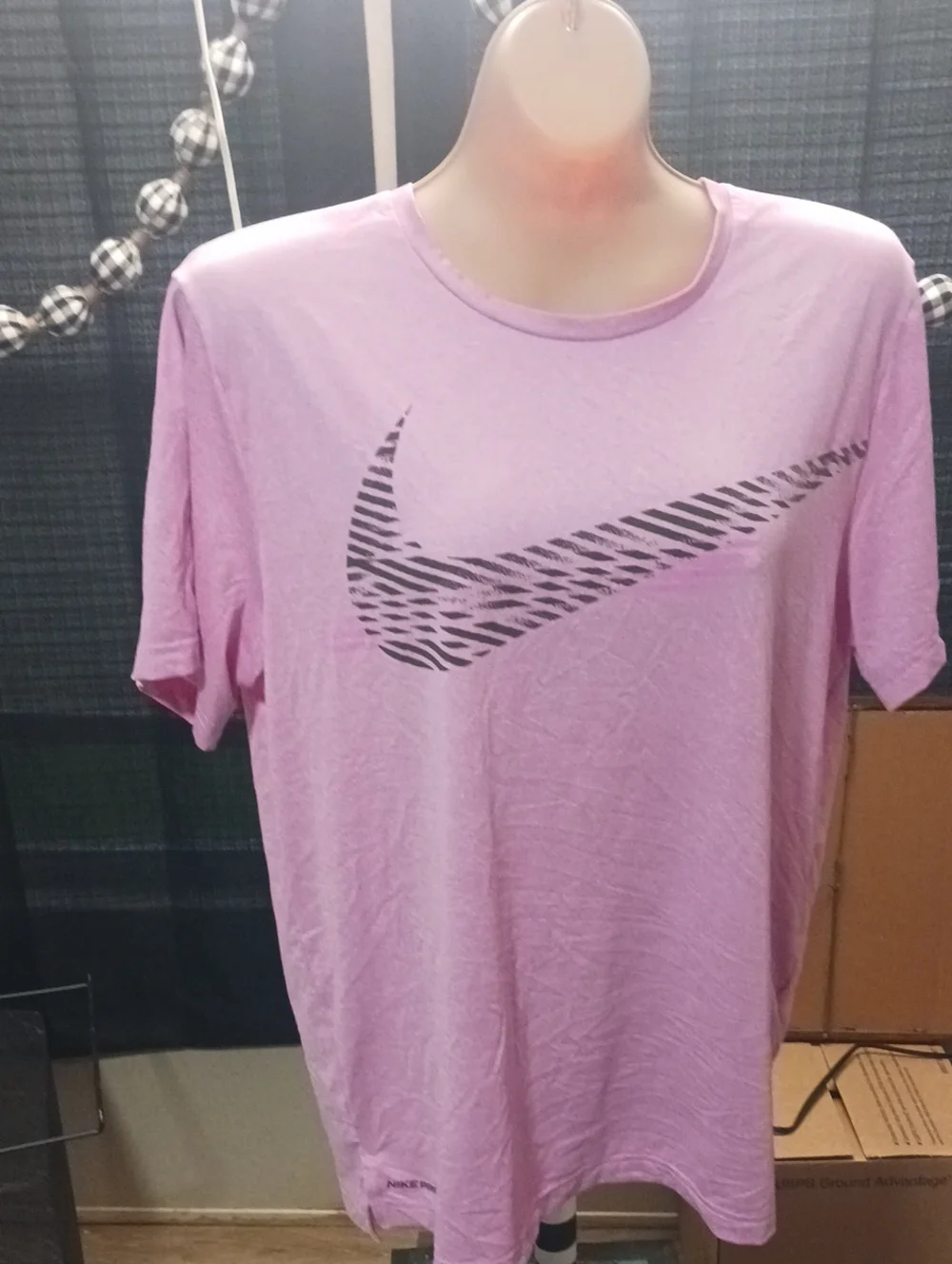 Nike Pink Short Sleeve Tee with Black Striped Swoosh - Picture 1 of 3